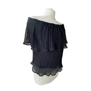 Express || Y2K Chiffon Tiered Off Shoulder Ruffle Blouse Navy Women’s Medium